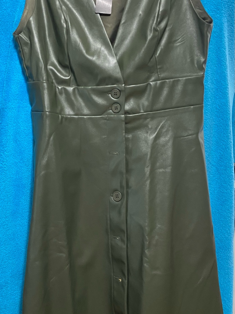 NWT - Allegra K Olive Faux Leather Sleeveless Vest/trench - Army Green